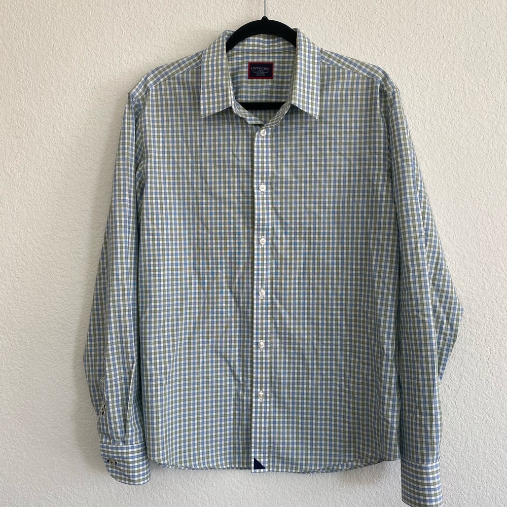 UNTUCKit Mini Checkered Slim Fit Wrinkle Free Long Sleeve Button Down Shirt L